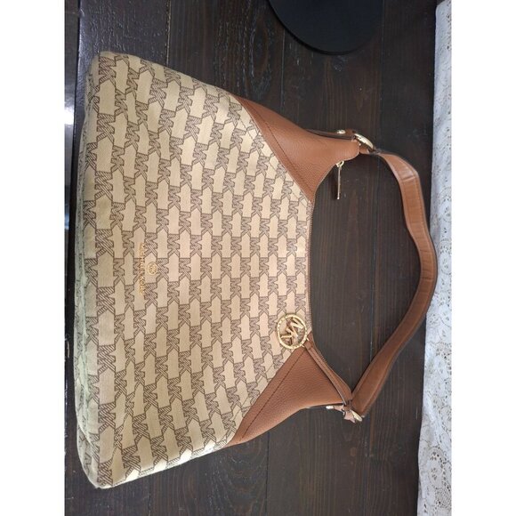 Michael Kors Aria Large Signature Logo Jacquard Shoulder Bag-Excellent Condition - Picture 6 of 12